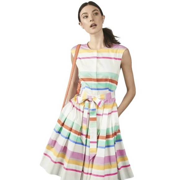 Kate Spade Multi Cape Stripe Shirtdress, Pastel Cotton Dress, Size 4 - Picture 1 of 16